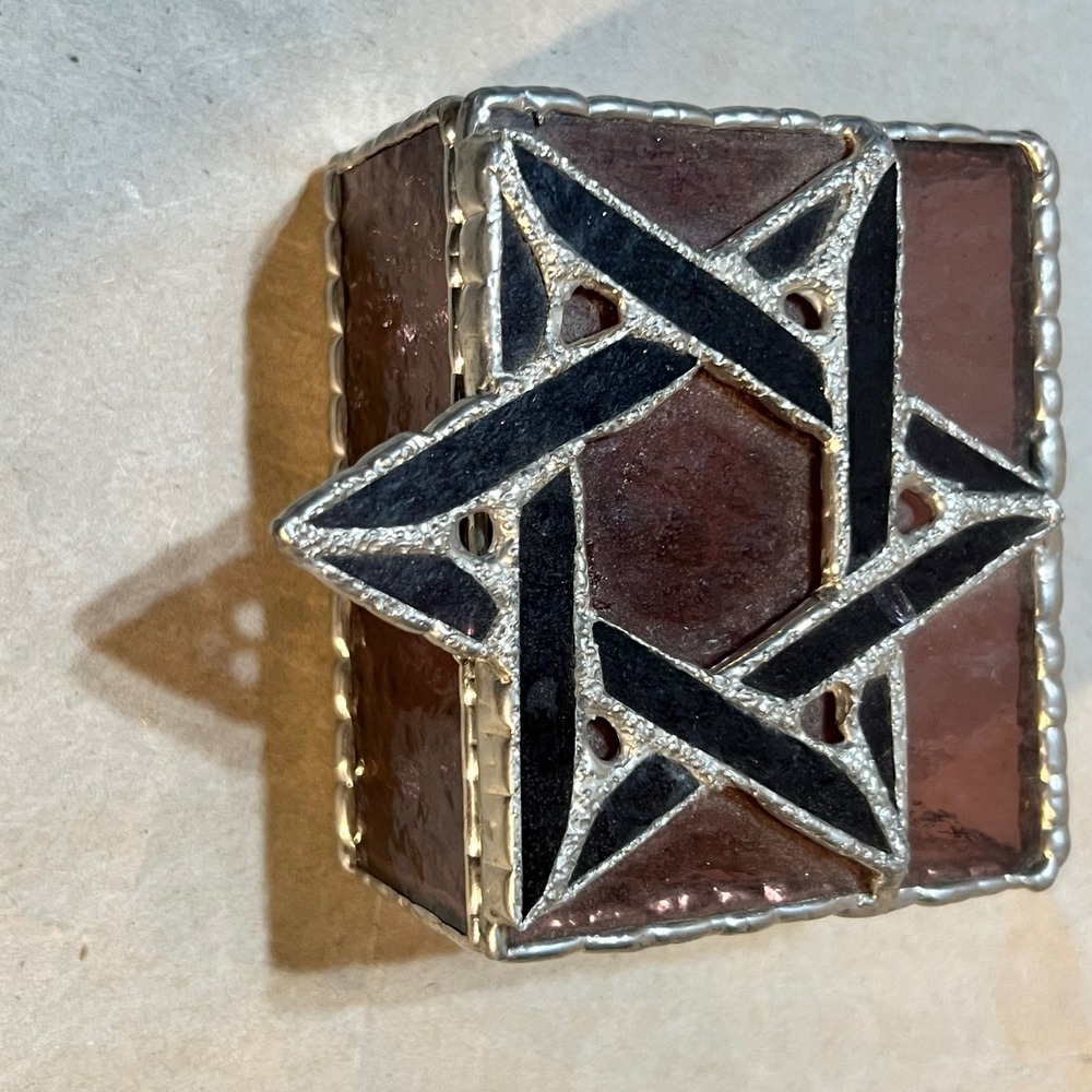 Small Trinket Box Purple Stained Glass Star of David Amethyst Judaica